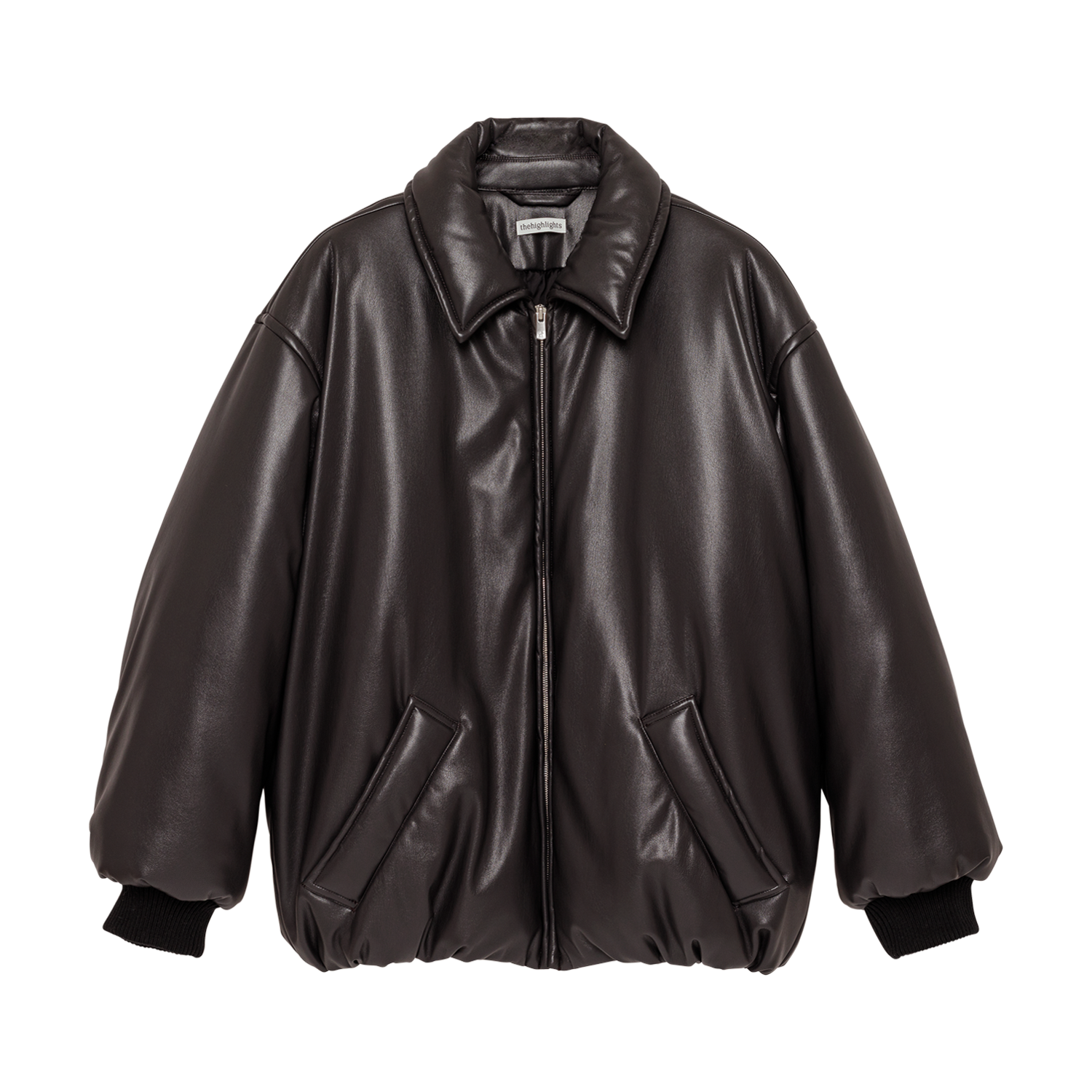 smooth eco-leather 'bomber' deep brown