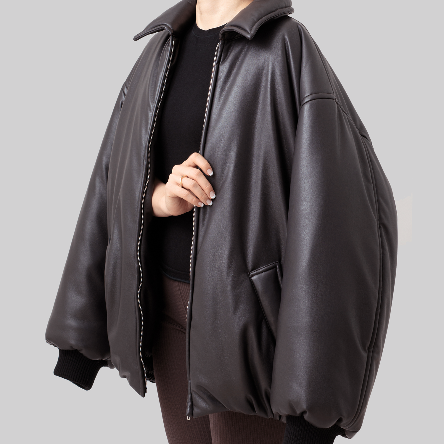 smooth eco-leather 'bomber' deep brown