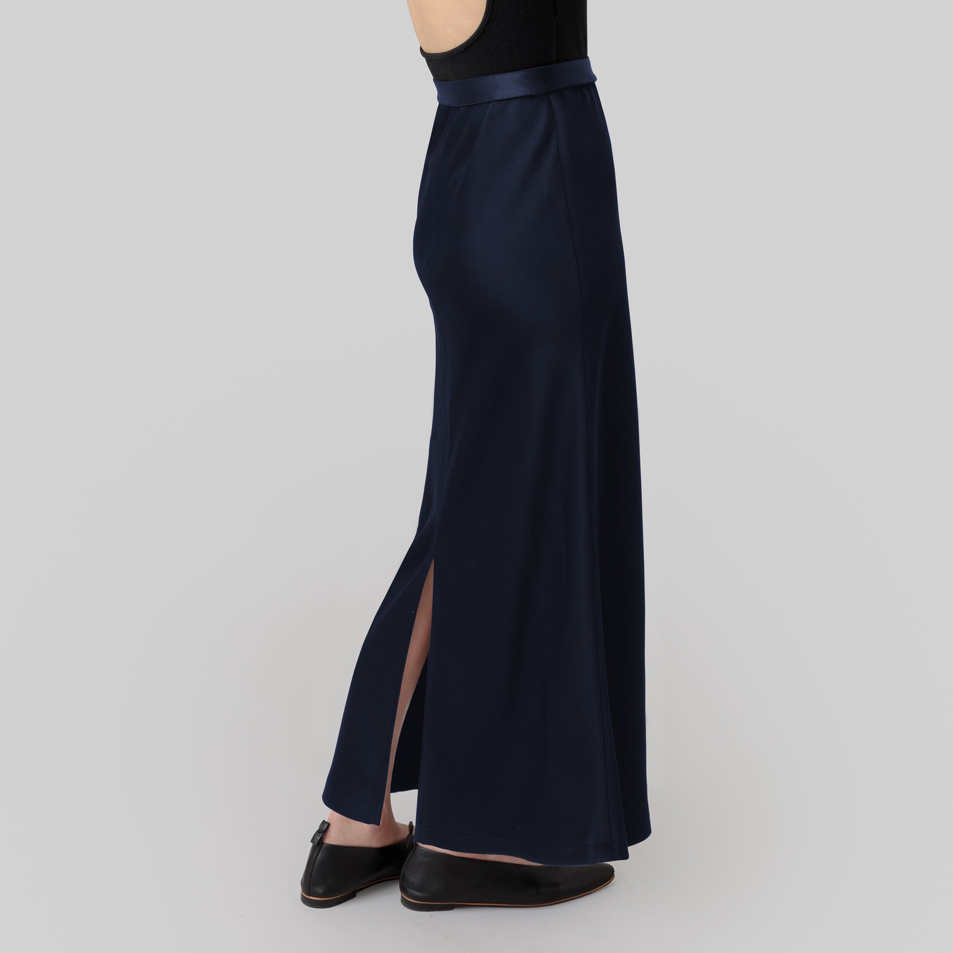 satin 'skirt' long rays navy