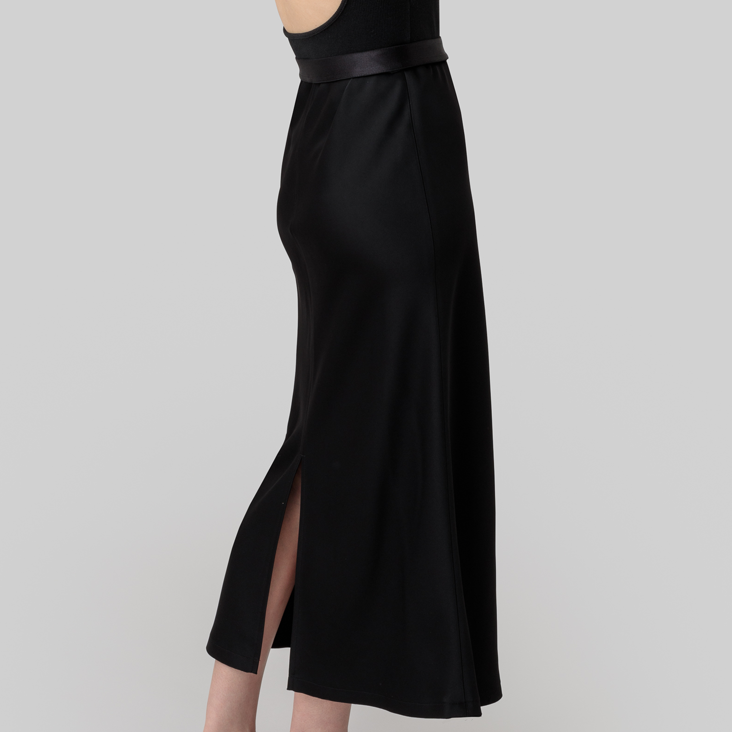 satin 'skirt' midi-long ink black