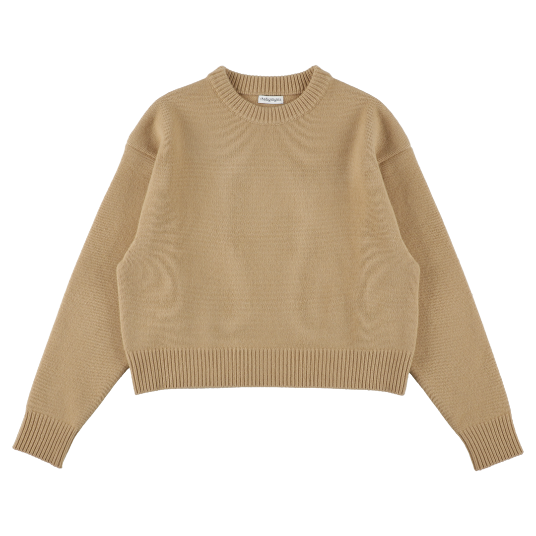 wool cashmere 'knit' crew neck camel beige