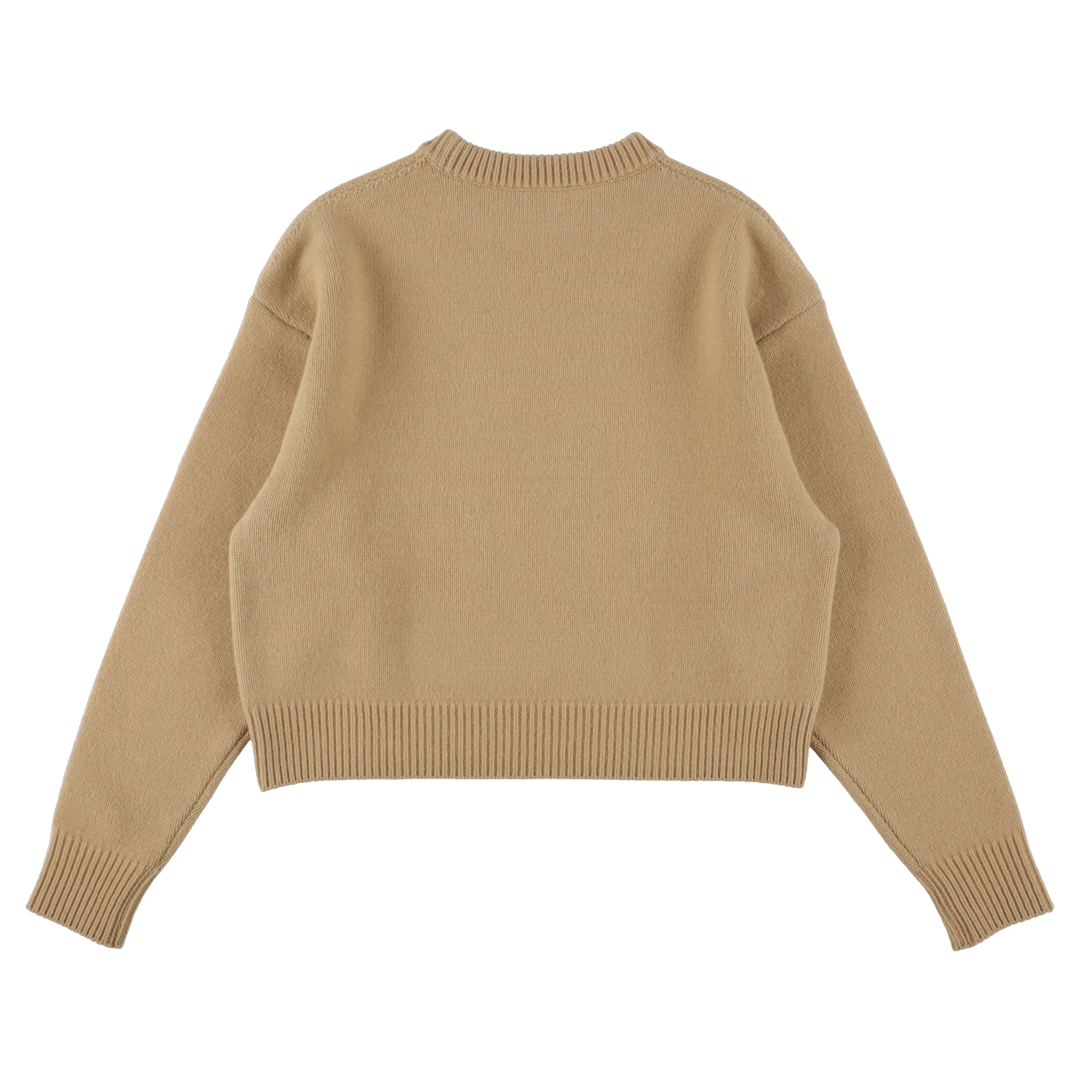wool cashmere 'knit' crew neck camel beige