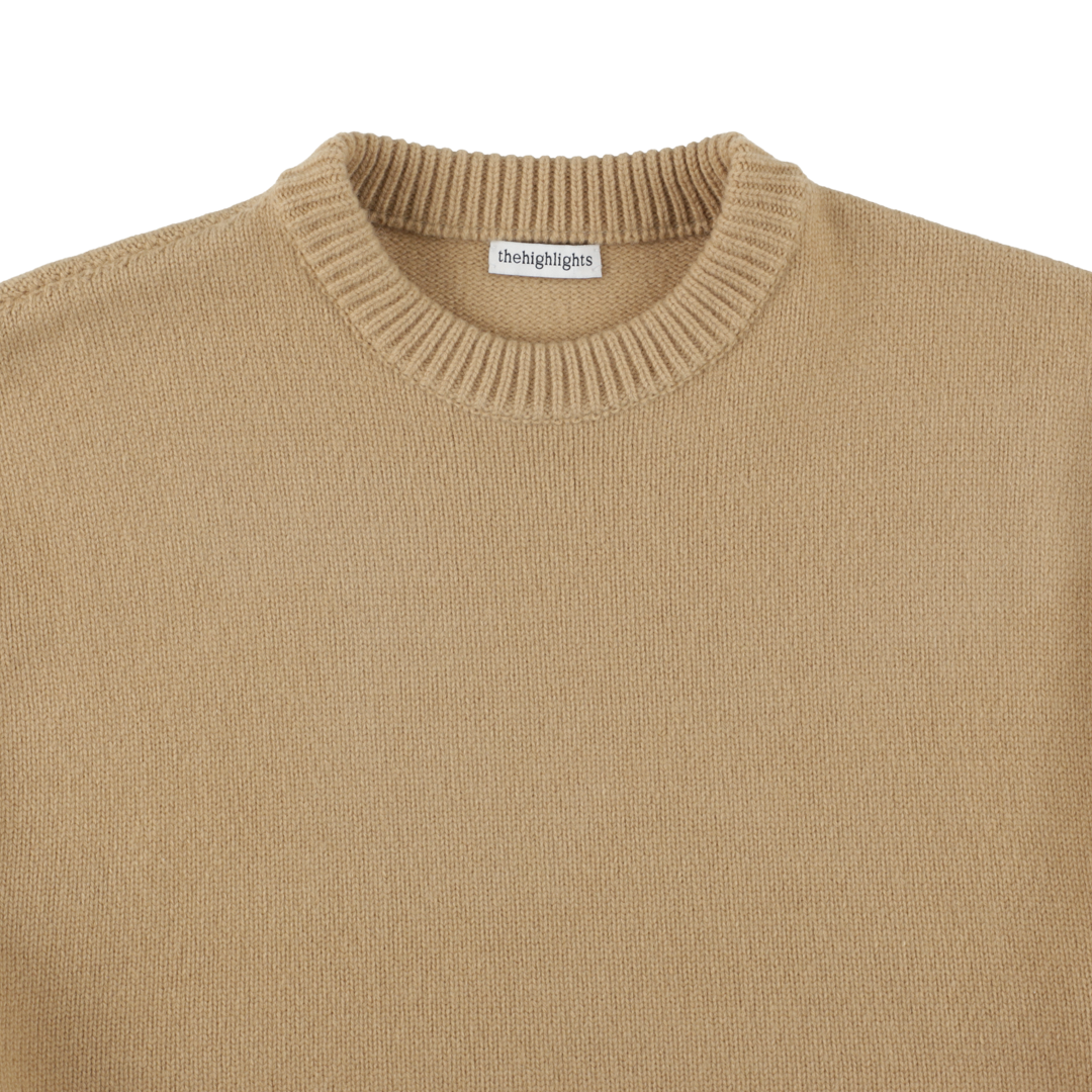 wool cashmere 'knit' crew neck camel beige