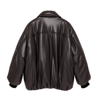 smooth eco-leather 'bomber' deep brown