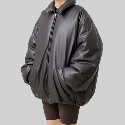 smooth eco-leather 'bomber' deep brown