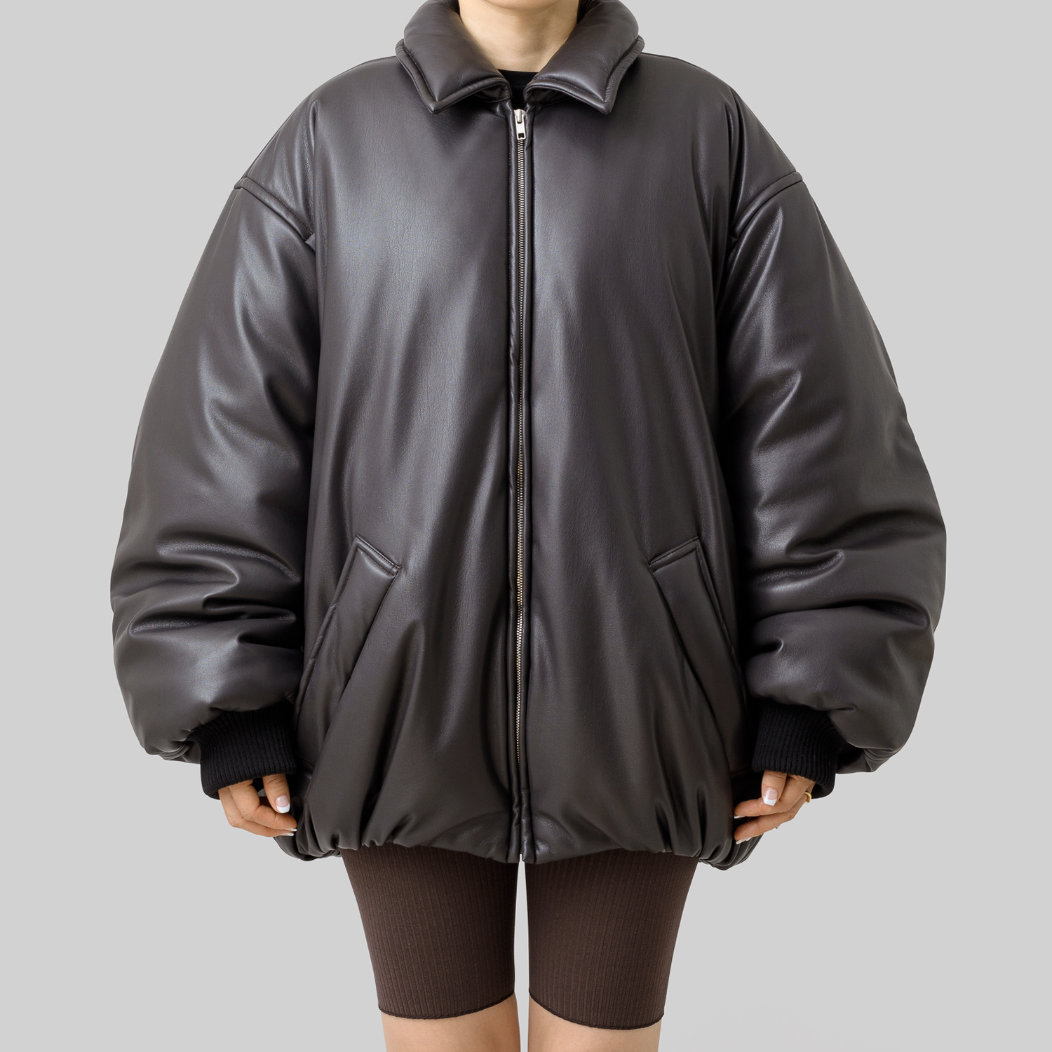 smooth eco-leather 'bomber' deep brown