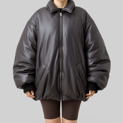 smooth eco-leather 'bomber' deep brown