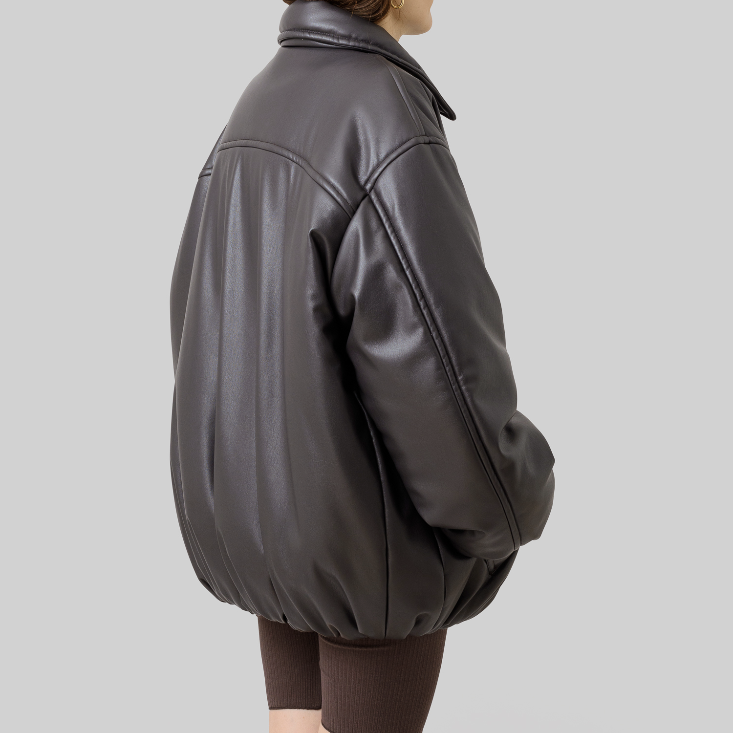smooth eco-leather 'bomber' deep brown