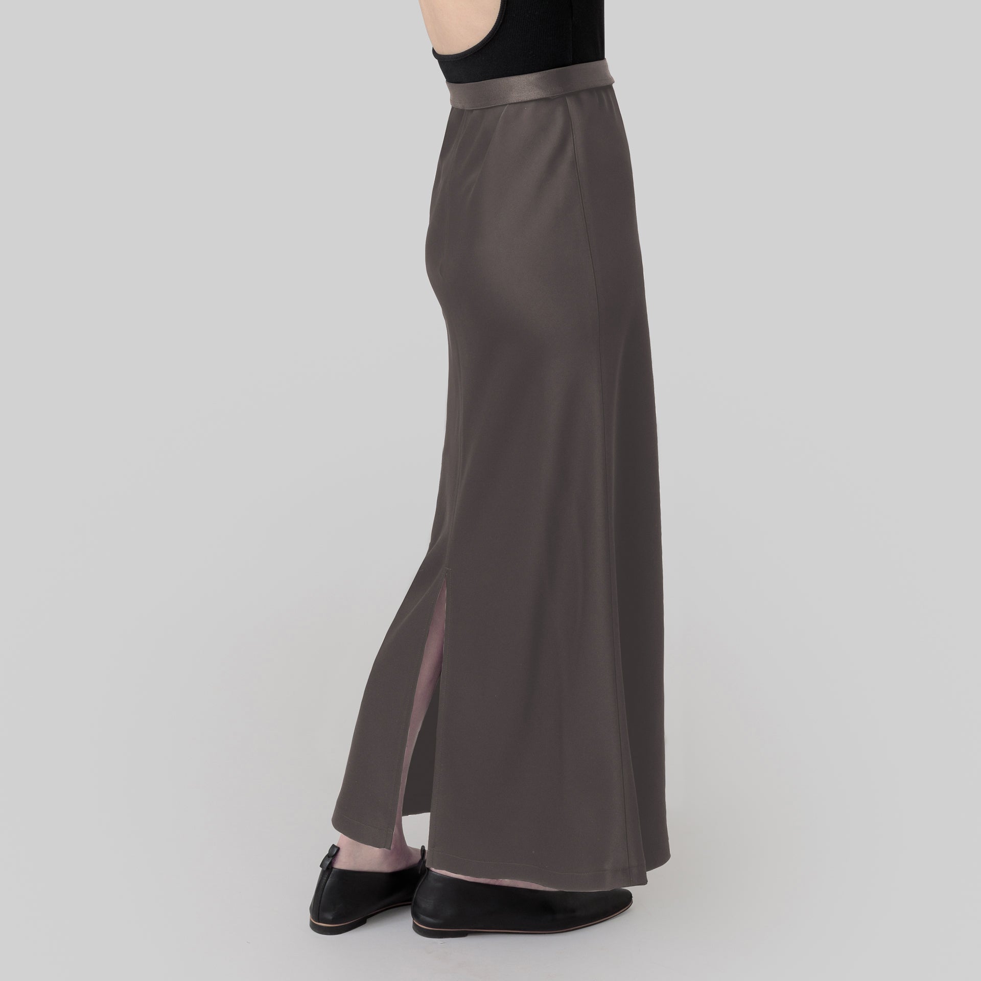 satin 'skirt' long dull brown