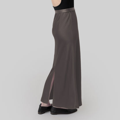 satin 'skirt' long dull brown