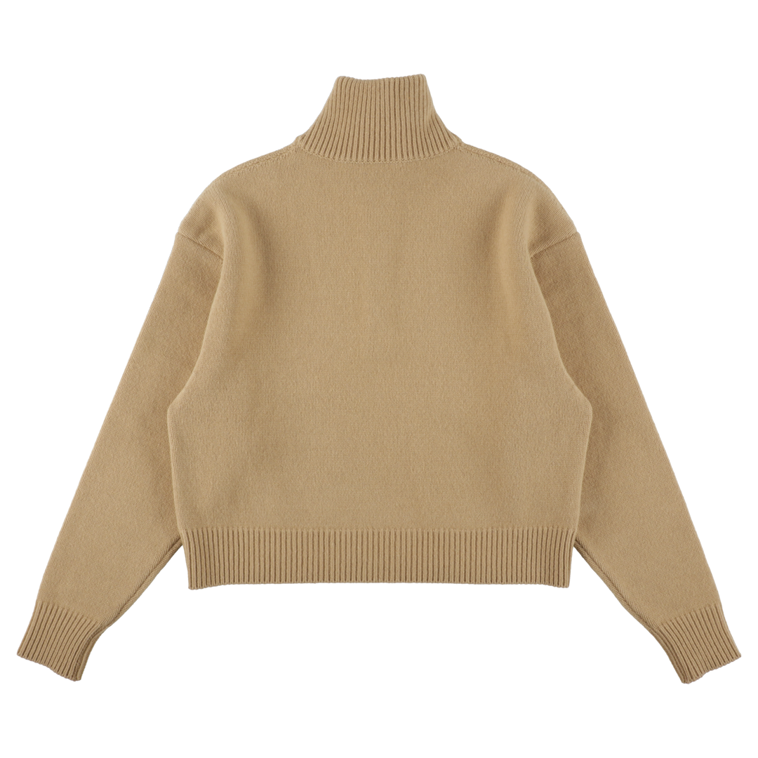 wool cashmere 'knit' half zip camel beige