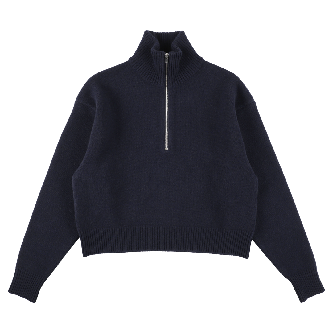 wool cashmere 'knit' half zip navy