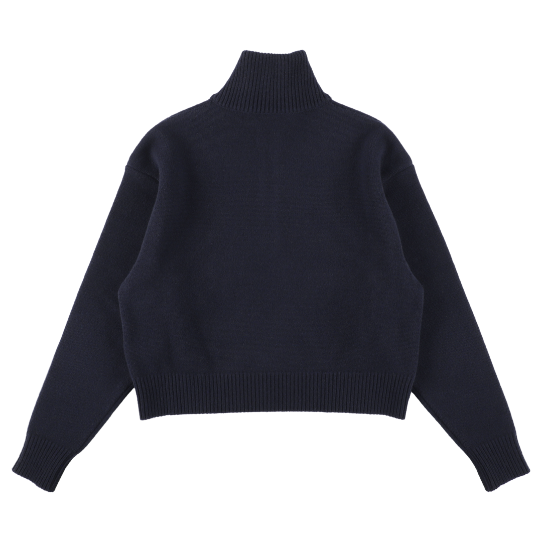 wool cashmere 'knit' half zip navy