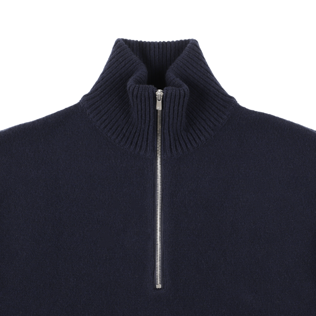wool cashmere 'knit' half zip navy