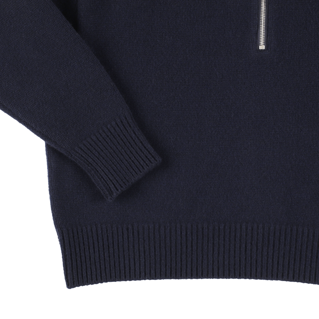 wool cashmere 'knit' half zip navy