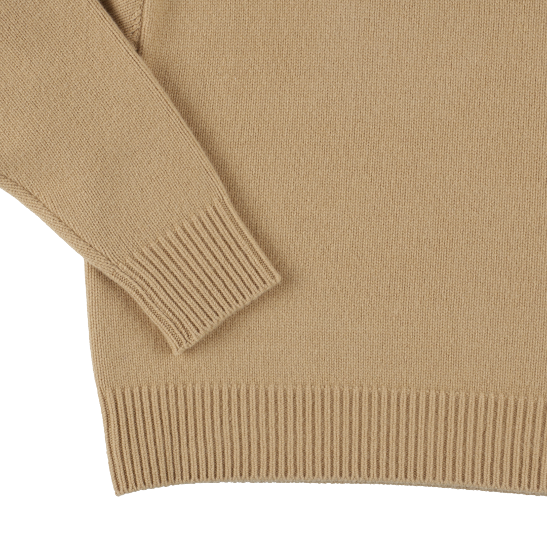 wool cashmere 'knit' crew neck camel beige