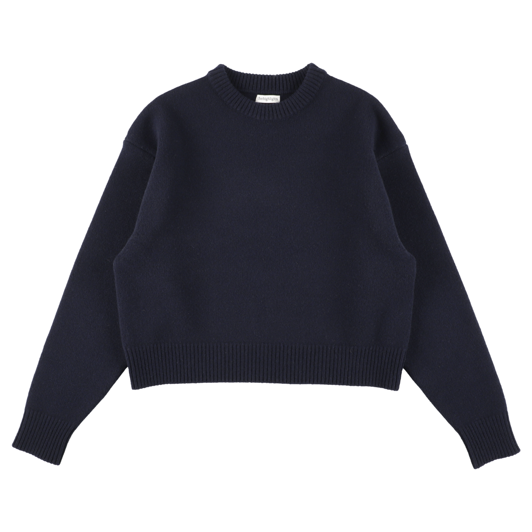 wool cashmere 'knit' crew neck navy