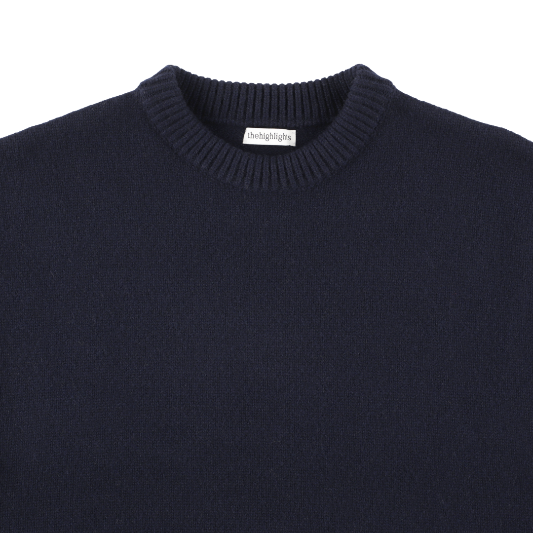 wool cashmere 'knit' crew neck navy